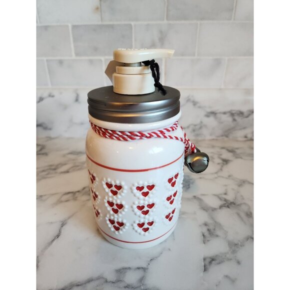 Bath & Body Works Gel Hand Soap Pump Dispenser 16 Oz Mason Jar Hearts w/ Bell - Picture 2 of 4